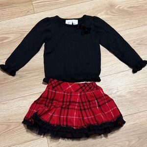 Plaid Red & Black With Silver accents Skirt & long sleeve black top